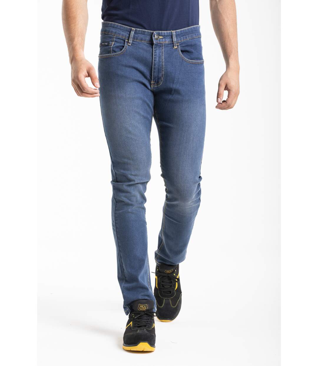 Jeans de travail coupe droite ajustée stone brossé stretch DENIM