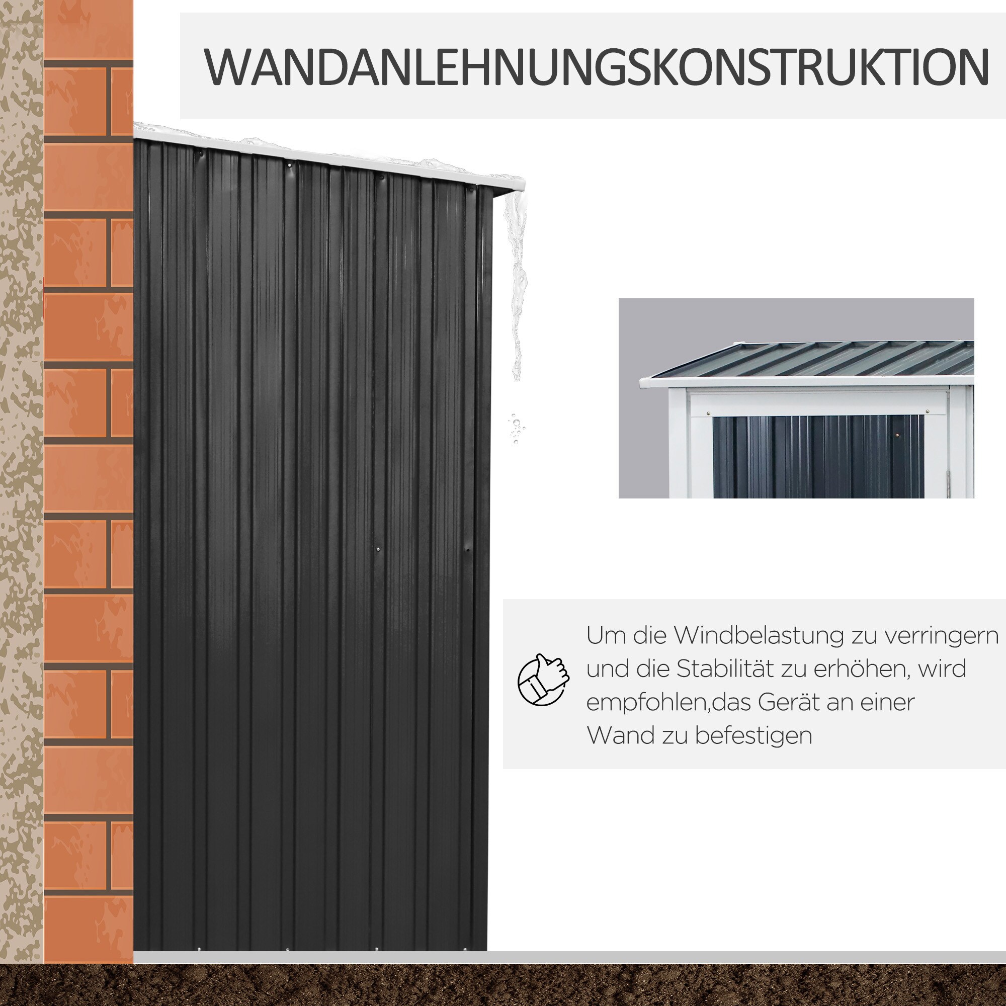 Outsunny Gerätehaus mit Pultdach grau 142L x 84B x 189H cm