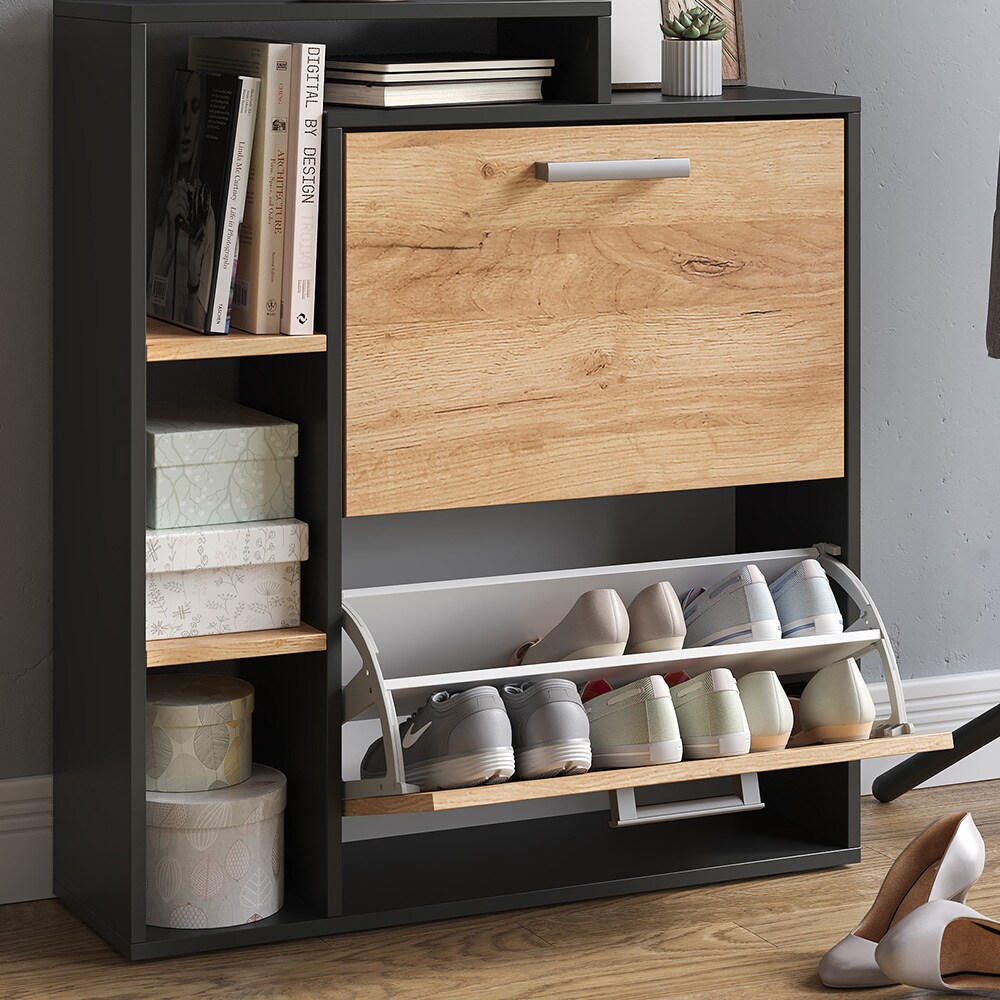 Vicco Schuhkipper Schuhregal Schuhschrank Orlando Eiche Anthrazit 80x90 modern Flur Schrank Flurregal Schuhorganizer Schuhablage Flurmöbel Schranktür Schrankfach Ablage Aufbewahrung Schuhtrommel