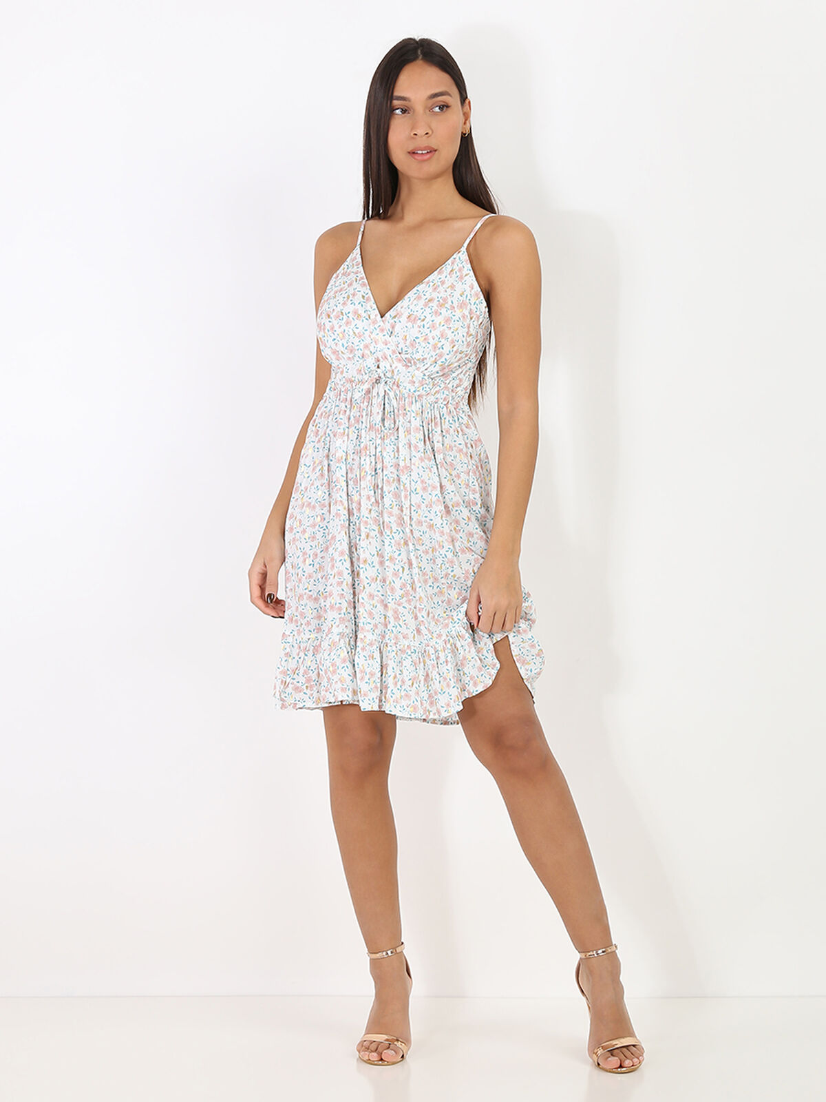 Robe à fleurs cache coeur- Blanc