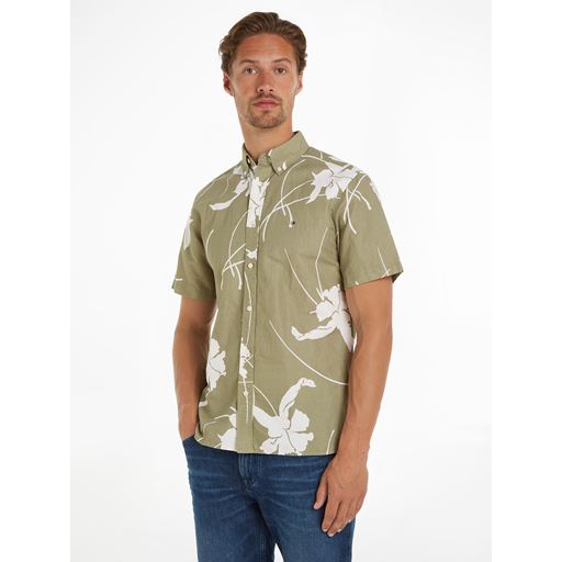 Tommy Hilfiger Tropical Print Skjorte, Faded Olive/Optic White, XXL