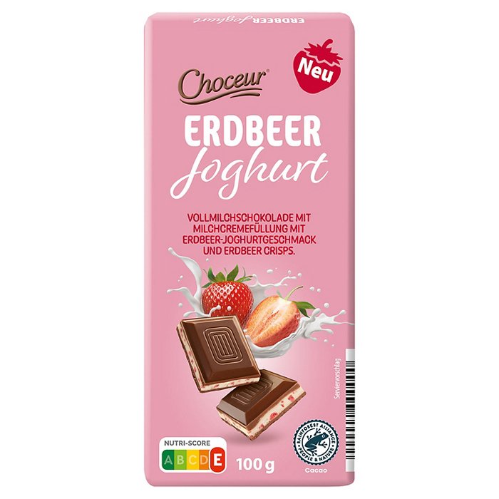 CHOCEUR Gefüllte Schokoladentafeln 100 g, Erdbeer-Joghurt