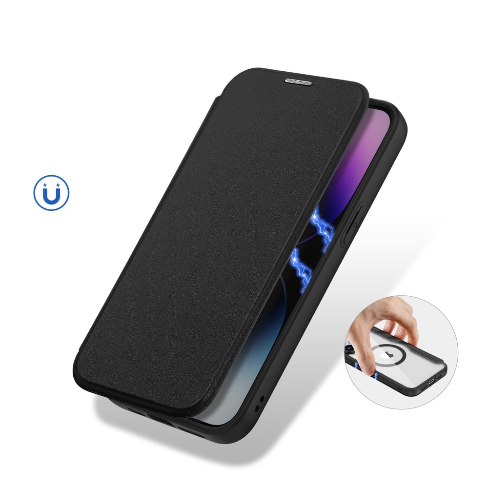 iPhone 15 Pro Max MagSafe Hybrid Leder Tasche   Kunststoff Rückseite - Schwarz / Transparent