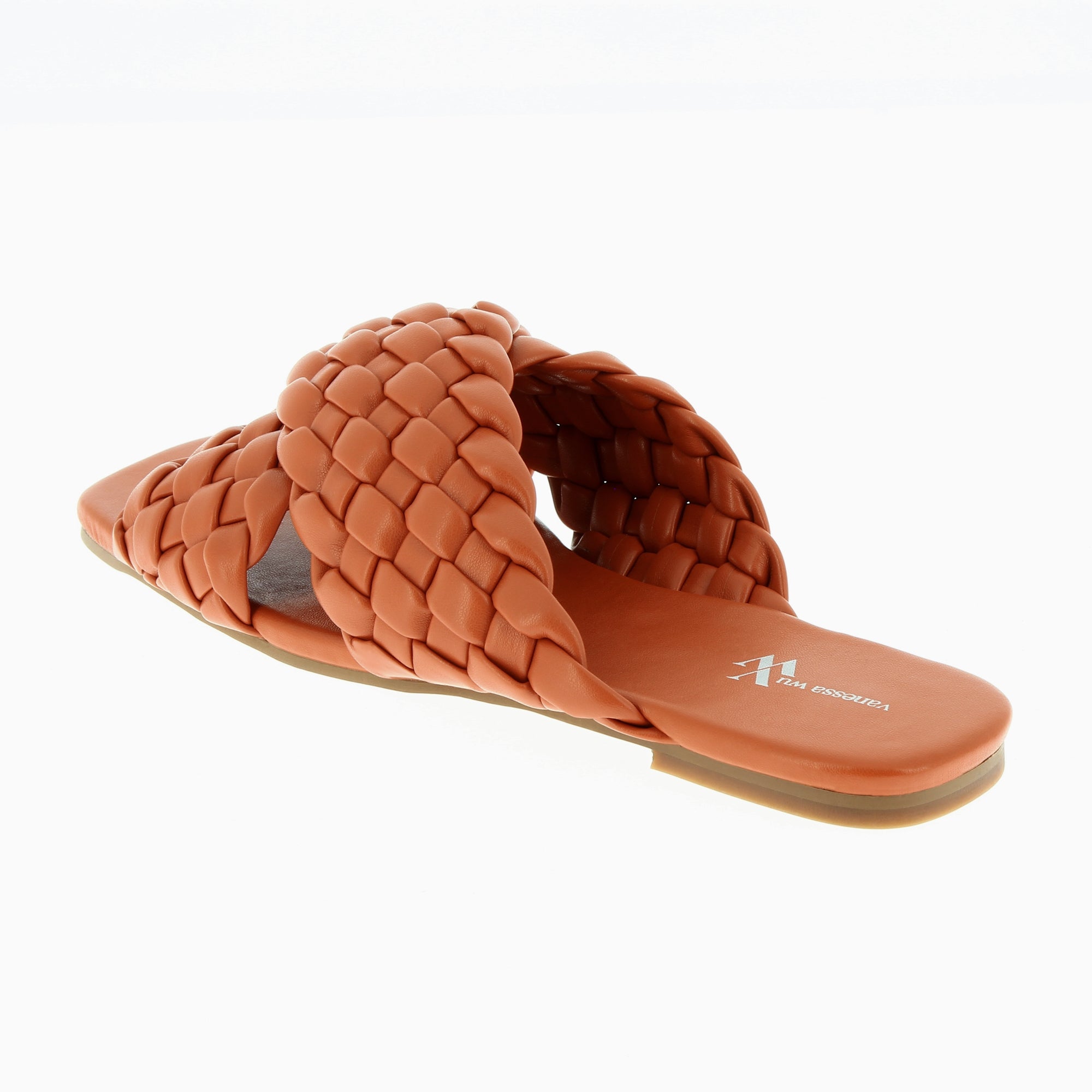 Sandales plates-Mules Lillianna brique à larges brides tressées croisées