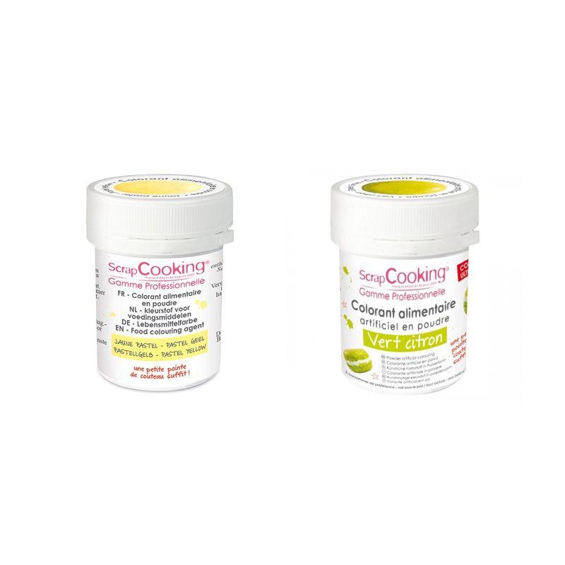 2 colorants alimentaires en poudre - vert citron-jaune pastel Scrapcoo