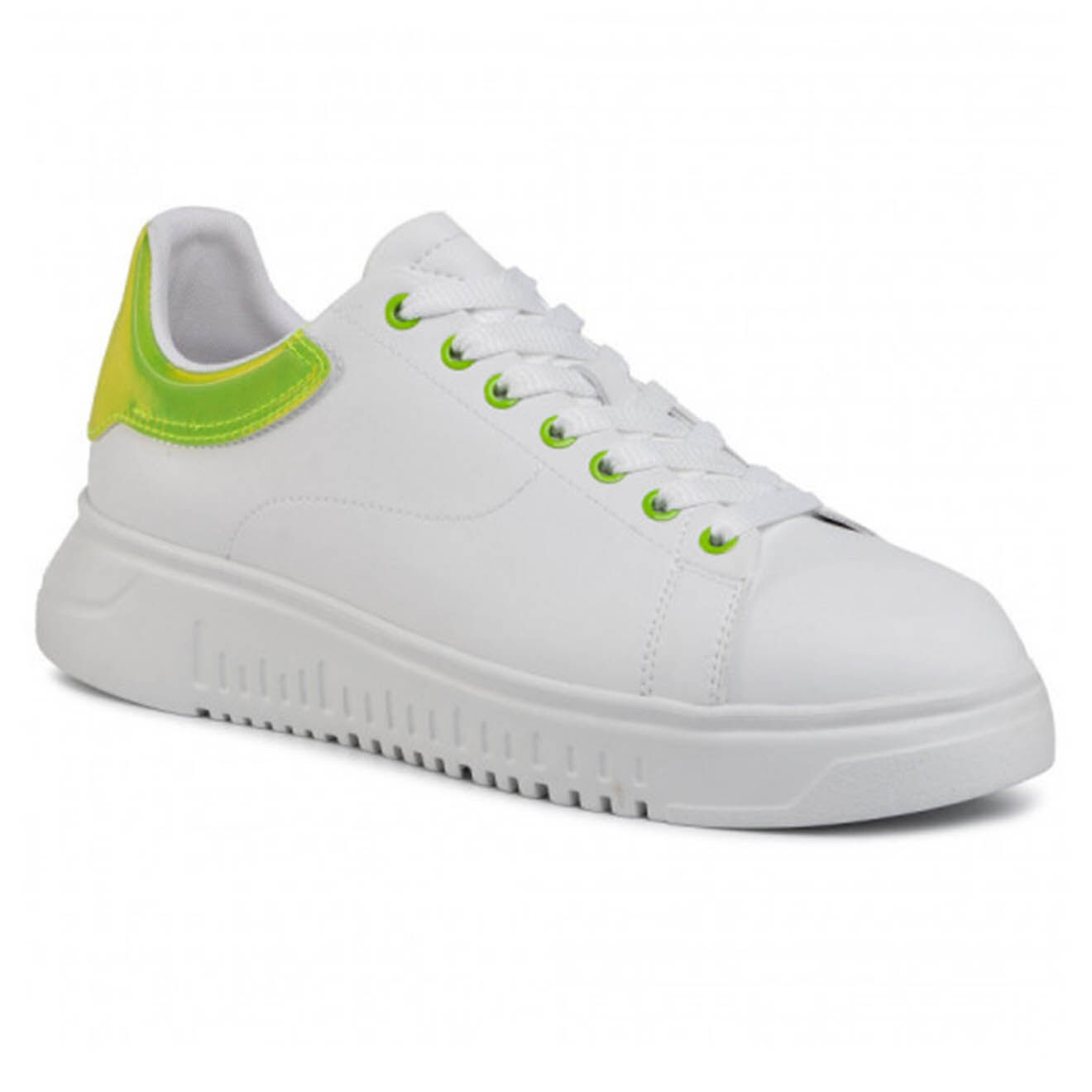 EA7 Baskets en Cuir blanc/vert fluo