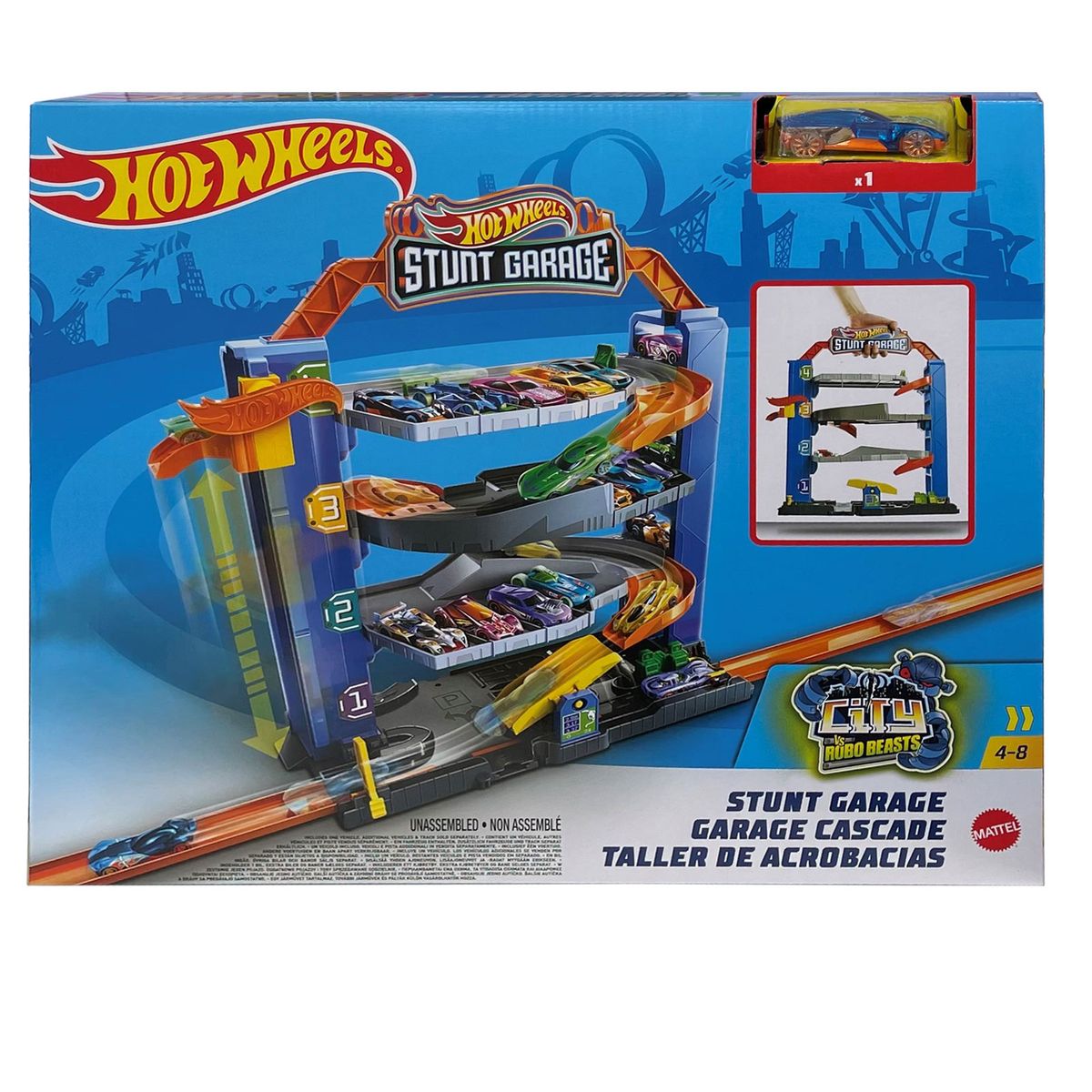 Mattel GNL70 - Hot Wheels City - Spielset mit einem Fahrzeug, Stunt-Garage