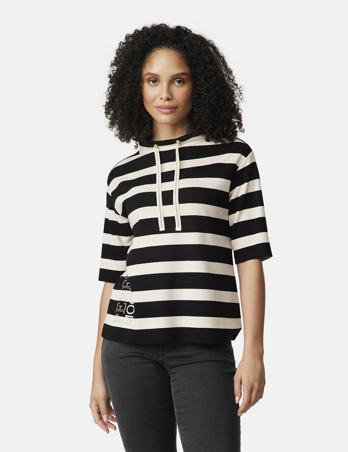 Gerry Weber T-SHIRT 3/4 SLEEVE Black/cream yarnstrpe