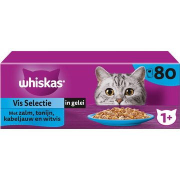 Whiskas 1+ Kattenvoer - Vis Selectie in Gelei - Maaltijdzakjes Multipack 80 x 85g