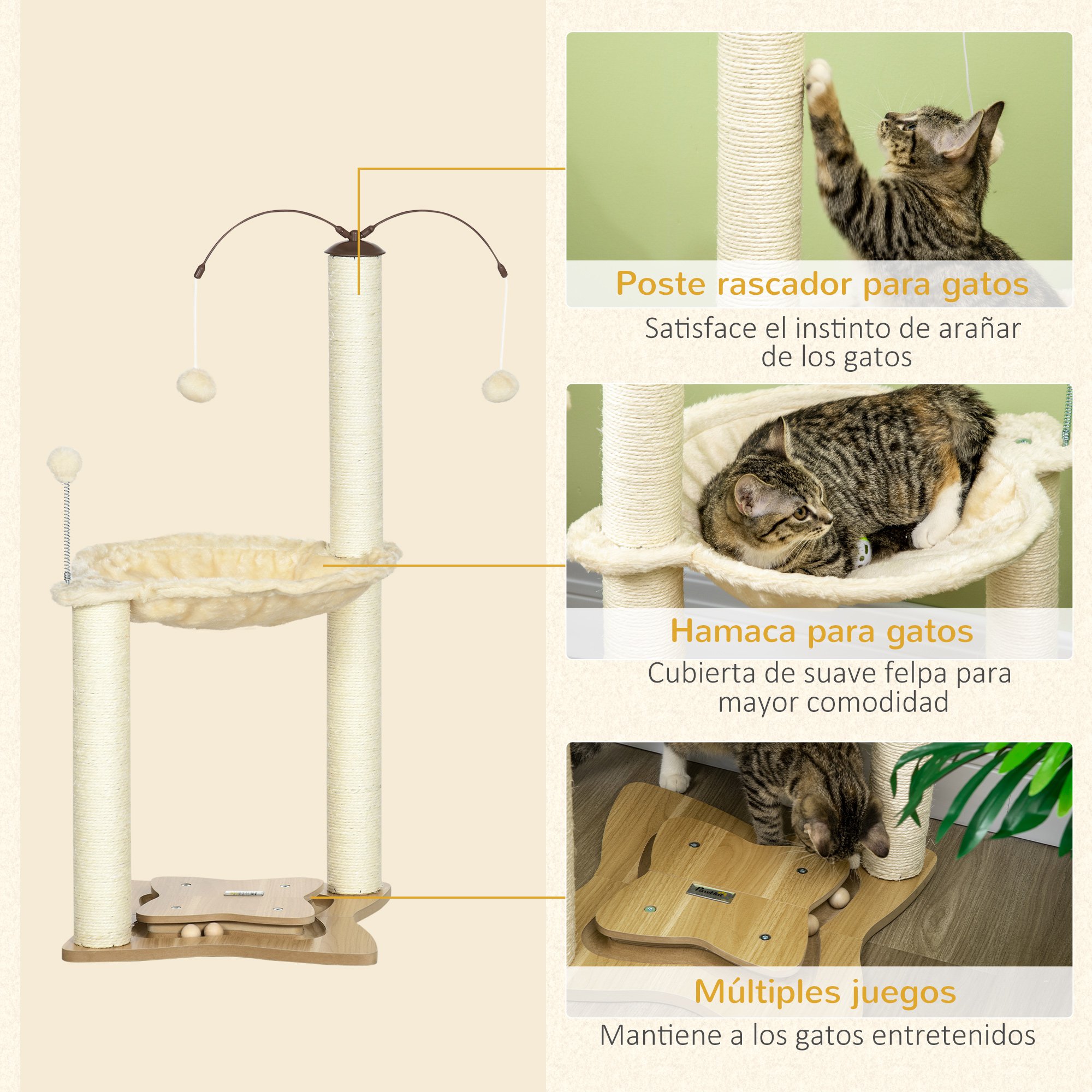 Arranhador para gatos PawHut com rede e postes de sisal