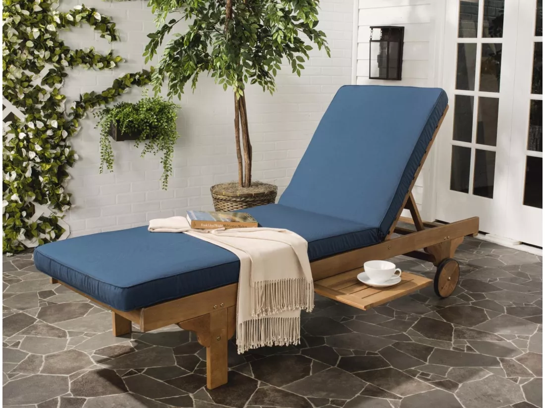 Chaise longue d'extérieur Naturel/Marine 70 x 200 x 35 cm - Newport