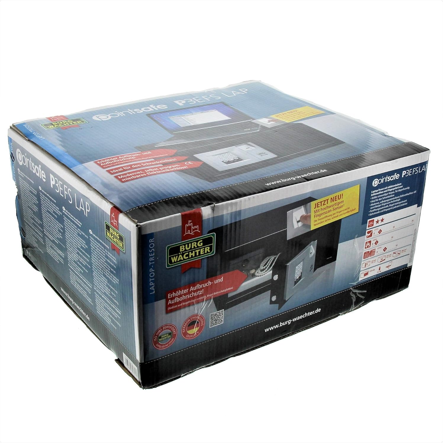 BURG-WÄCHTER Laptoptresor mit elektronischem Zahlenschloss und Fingerabdruck, 27,9 l, 16,7 kg, Point-Safe P 3 E FS LAP, Schwarz
