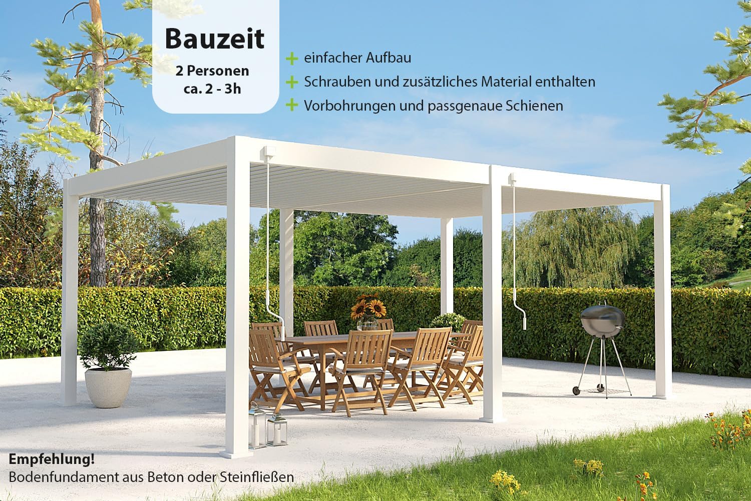 Pavillon Pergola 4x6m Terassenüberdachung freistehend mit Lamellendach verstellbar Gartenpavillon Hardtop wasserdicht stabil Winterfest Voll-Aluminium Grillpavillon wetterfest Weide Deluxe Plus Weiß