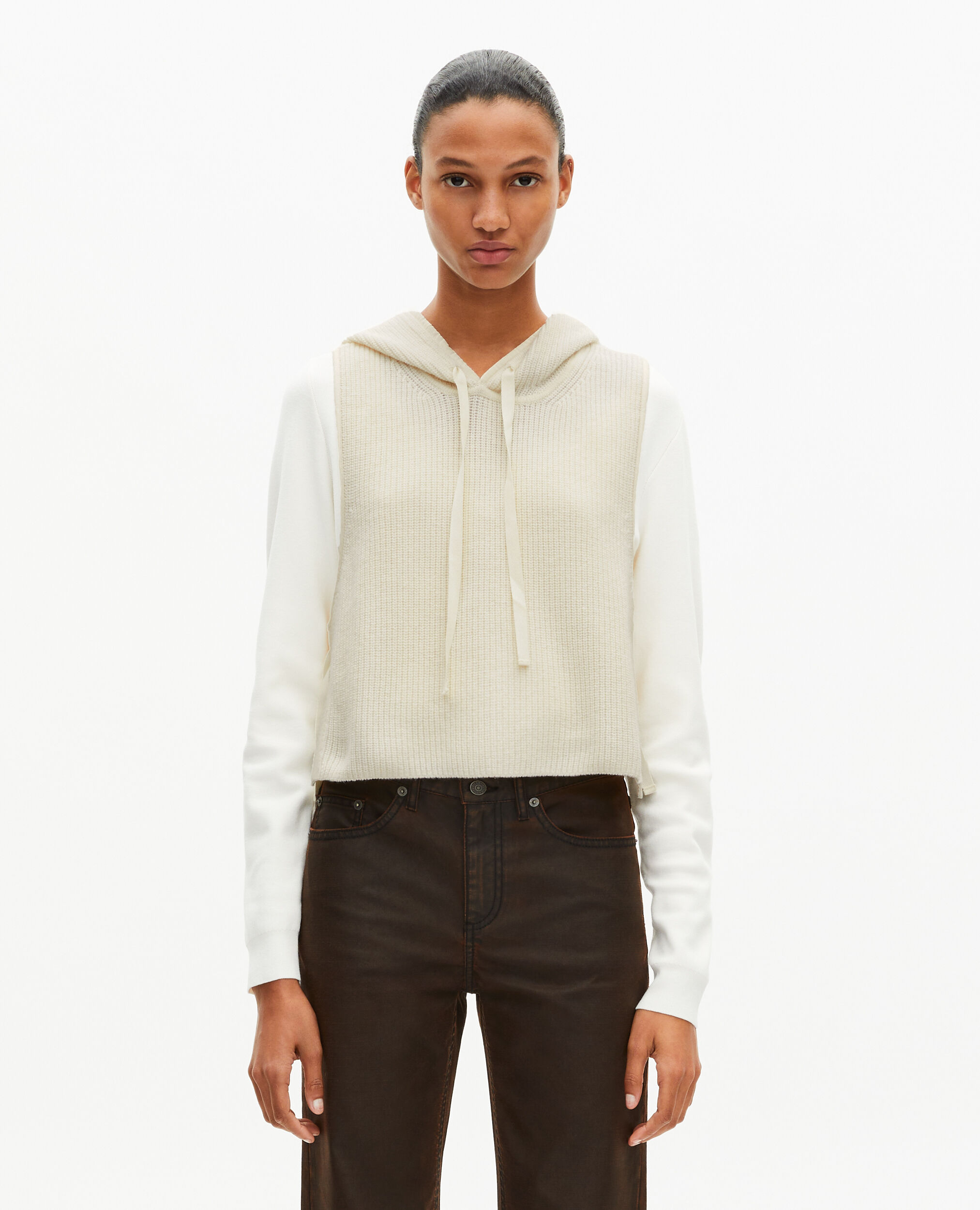 Pull sans manches en laine et coton écru