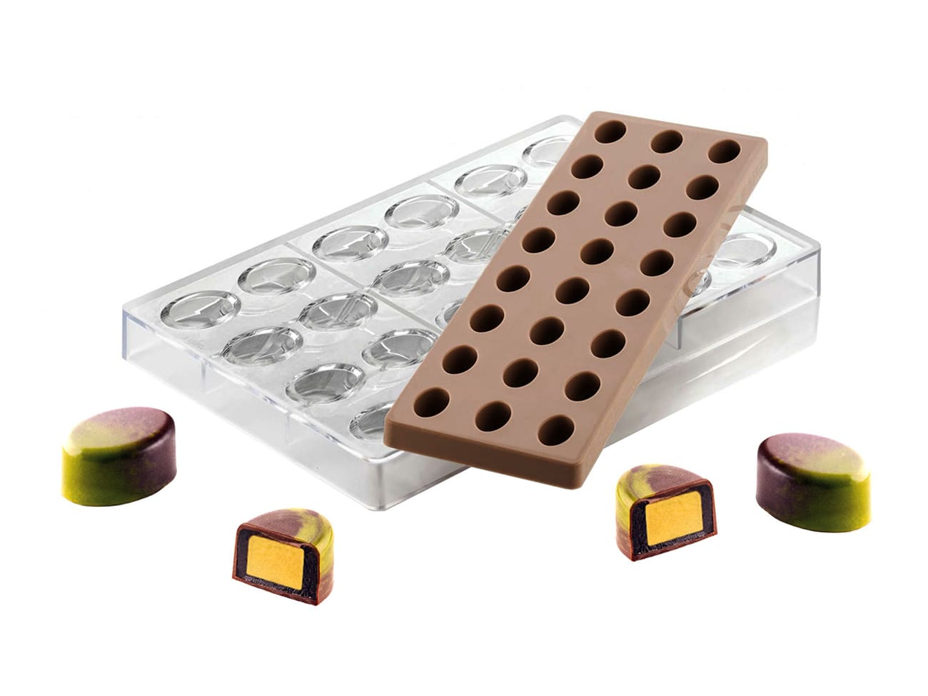 Moule chocolat avec insert - 24 ovales - 3,3 x 2,3 cm - Silikomart