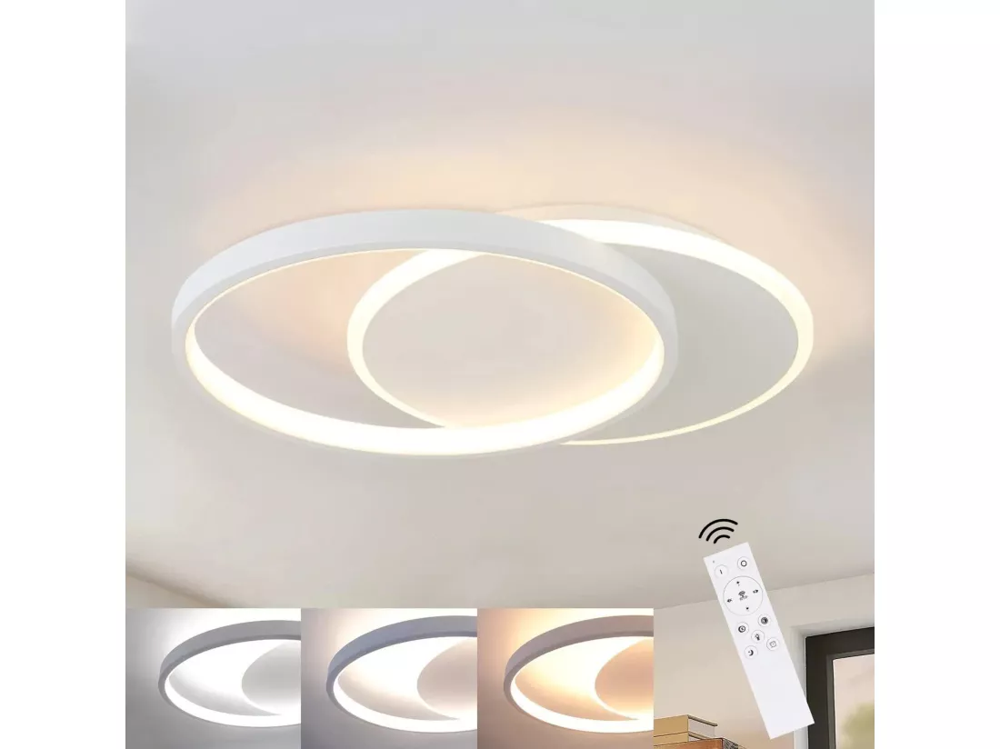 NETTLIFE Plafonnier LED Dimmable Télécommande Blanc Plafonnier 35W Moderne Plat Rond 41CM