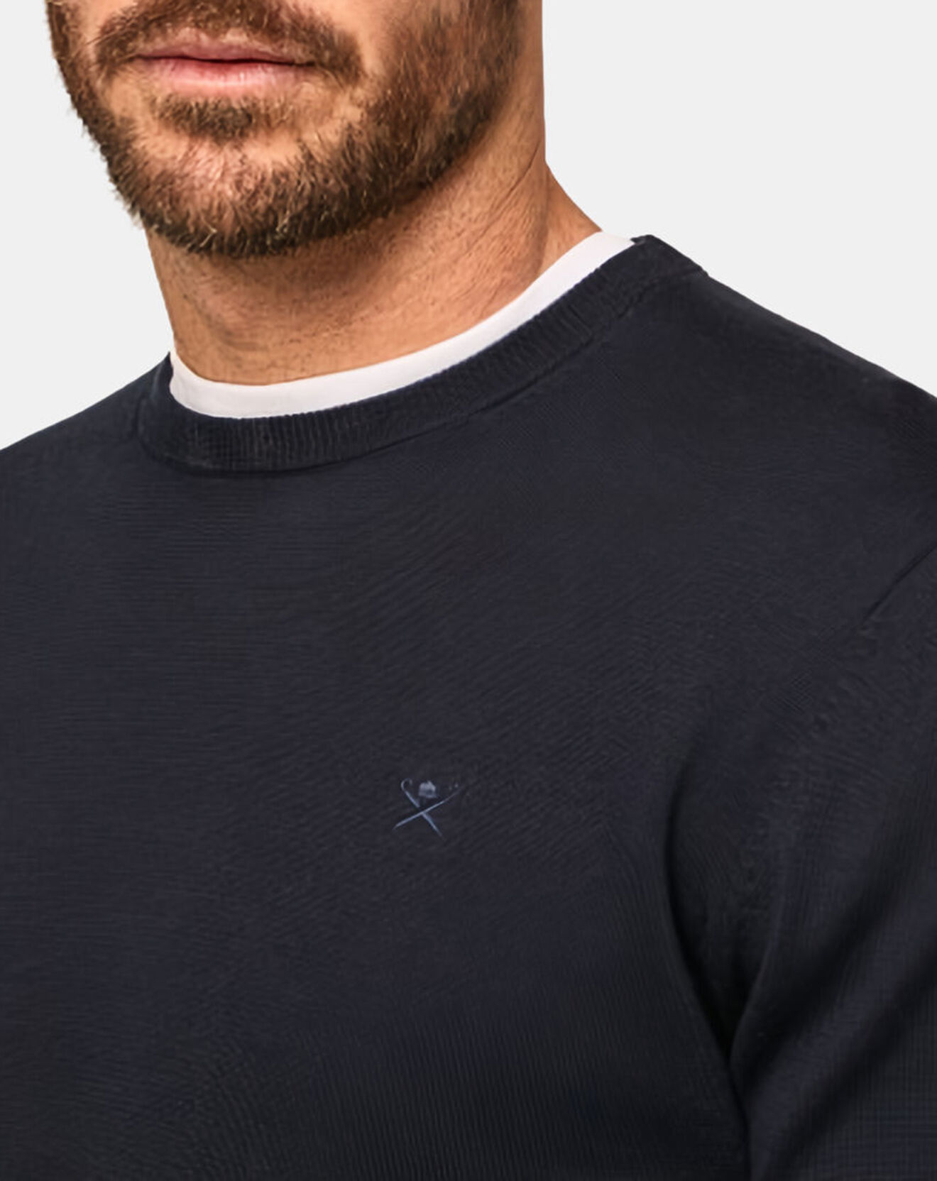 Hackett London Pull en Coton & Soie col rond bleu foncé