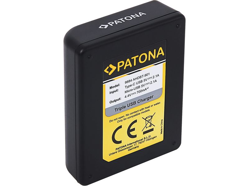 Patona Ladegerät für GoPro Hero 9, Hero 10 und Hero 11 Triple Ladegerät