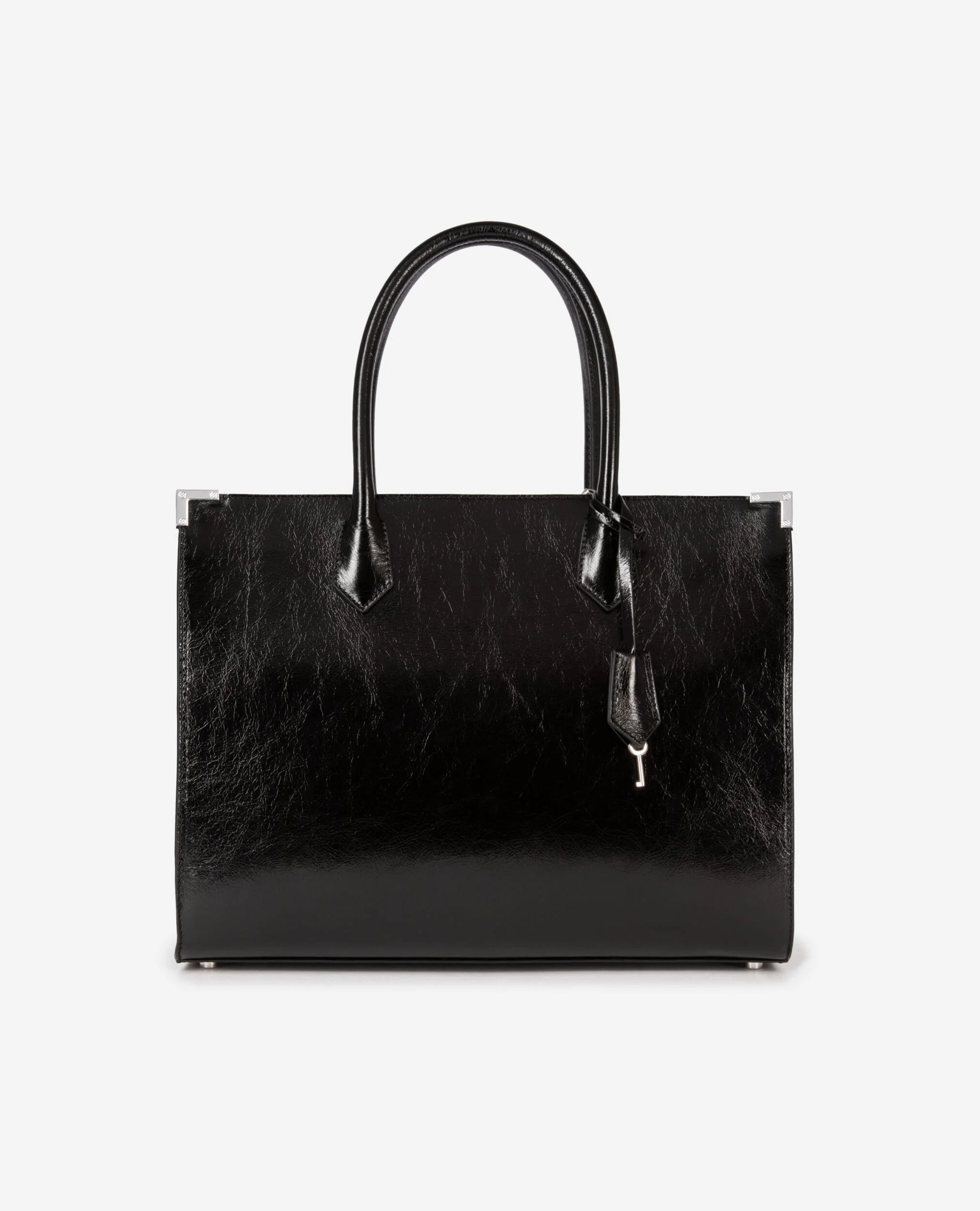 Sac cabas Ming L en cuir craquelé noir