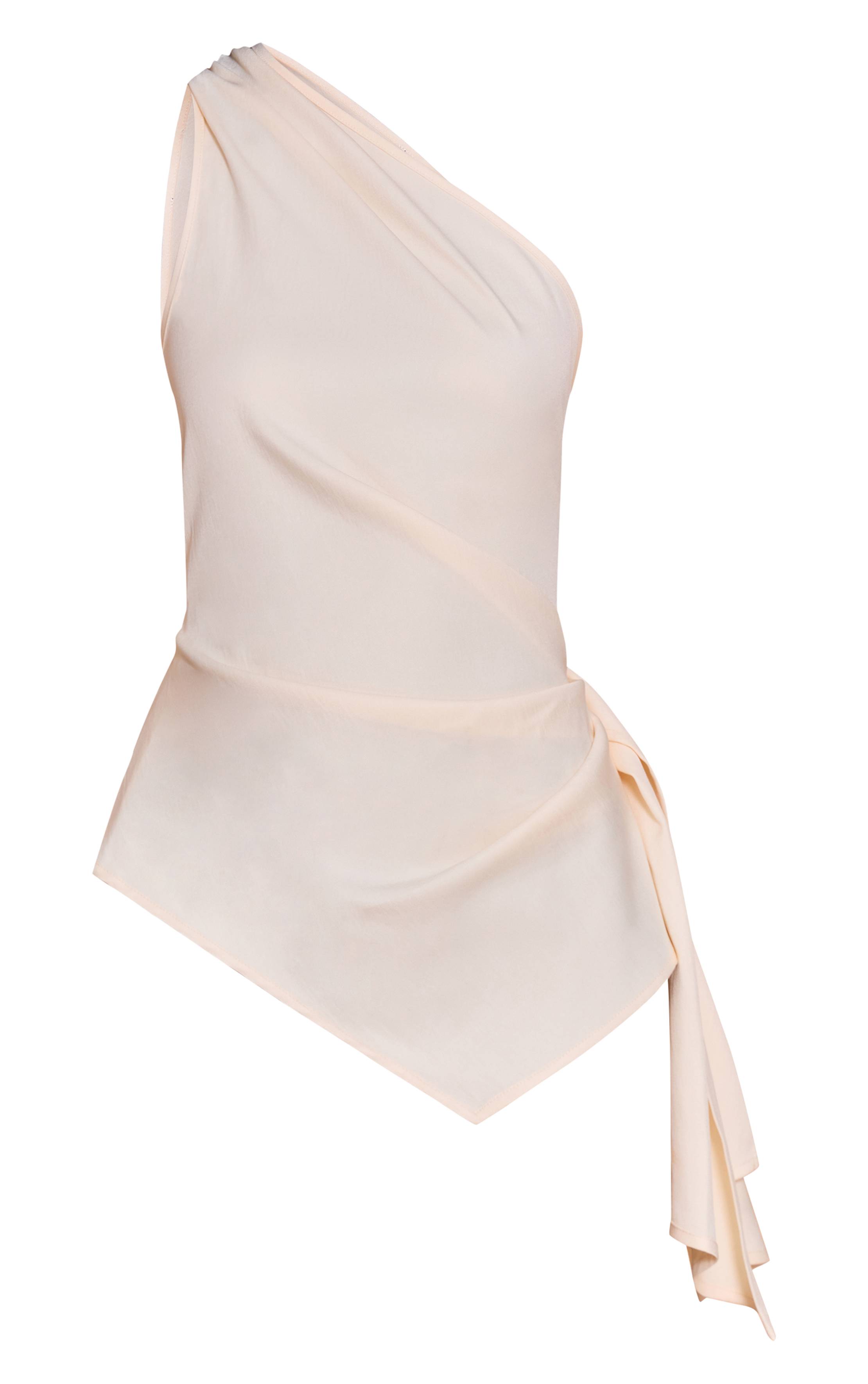Buttermilk Haut Drapé Asymétrique En Tissu Tissé Couleur Lait De Beurre