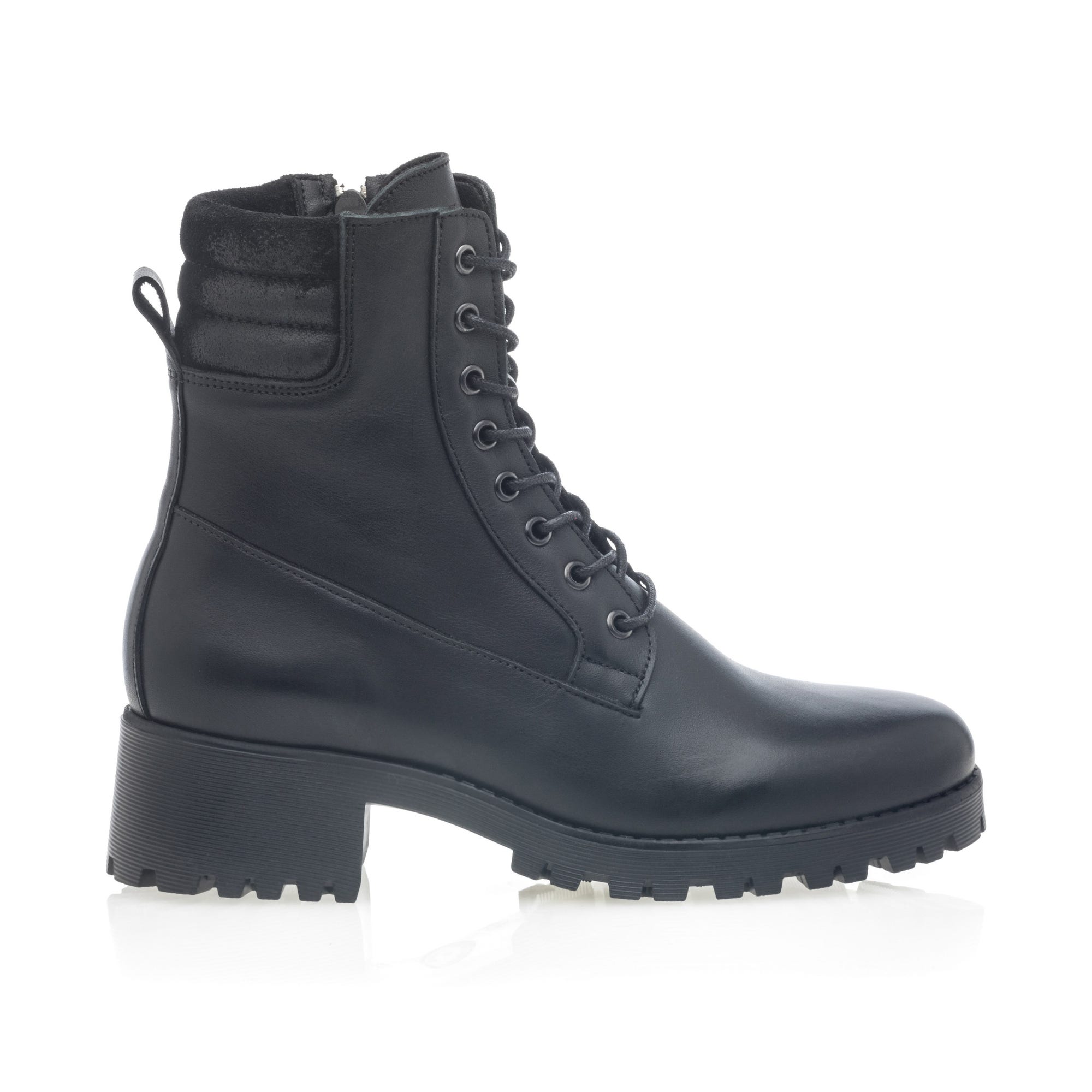 Bottines à lacets à talon Femme en cuir noir