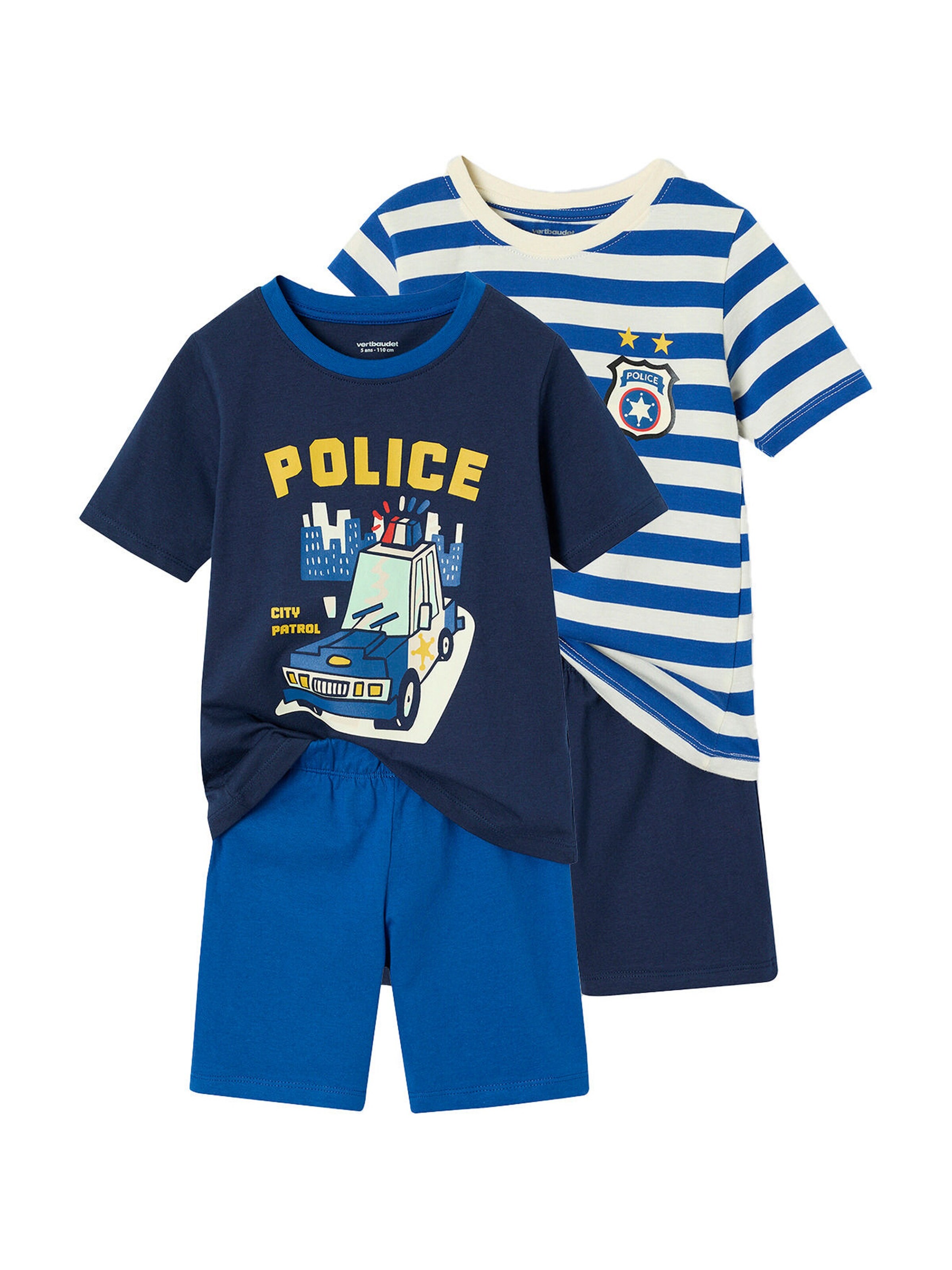 Vertbaudet Bio-Kollektion: 2er-Pack Jungen Sommer-Schlafanzüge mit Polizei-Print königsblau