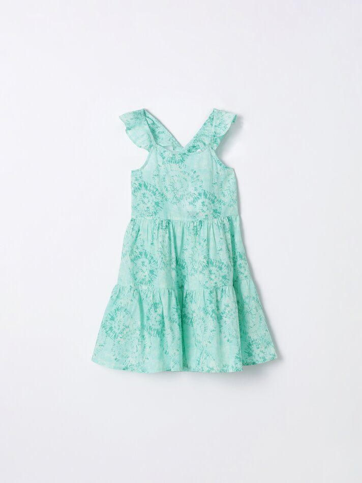 Vestido estampado com costas cruzadas - Verde Água