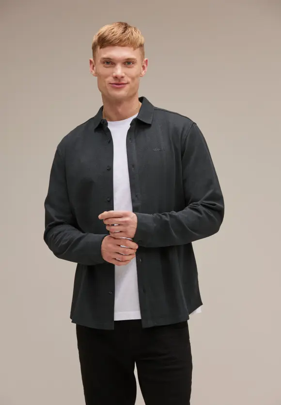 Piquée Langarmshirt - anthra grey melange