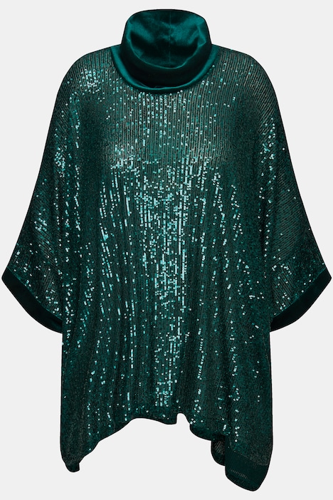 Pailletten-Shirt, Oversized, Samt-Rollkragen, Halbarm