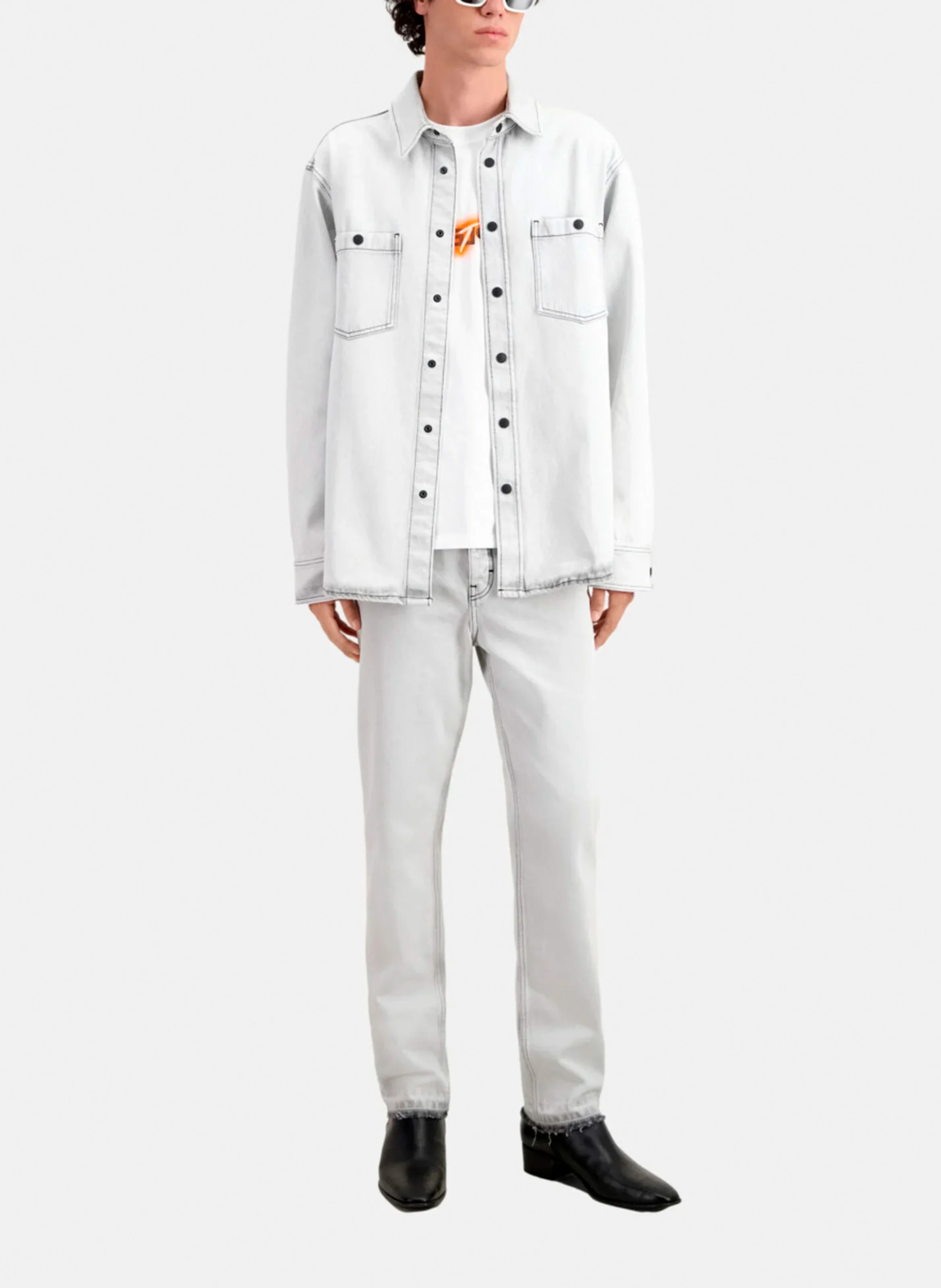 Chemise col classique en denim | Blanc