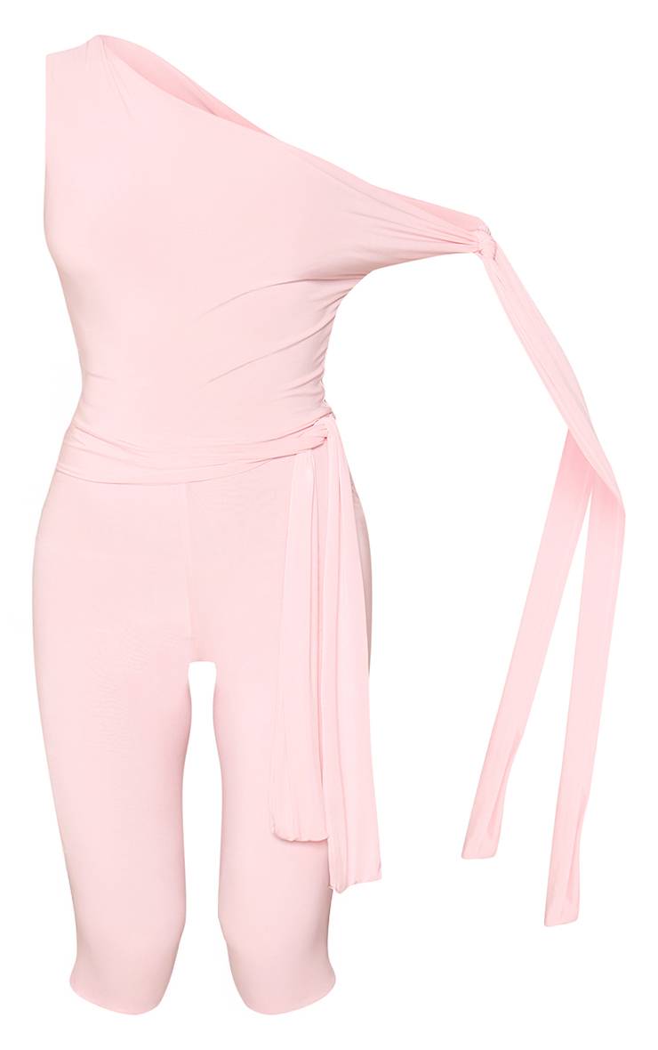 Rose Clair Combinaison Capri Double Couche En Maille Avec Détail Nœud