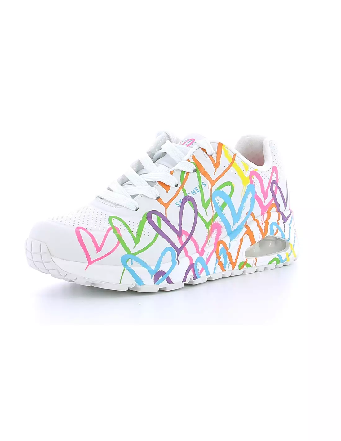 SKECHERS UNO - Baskets WHITEANDMULTIHEARTPRINTDURALEATHER