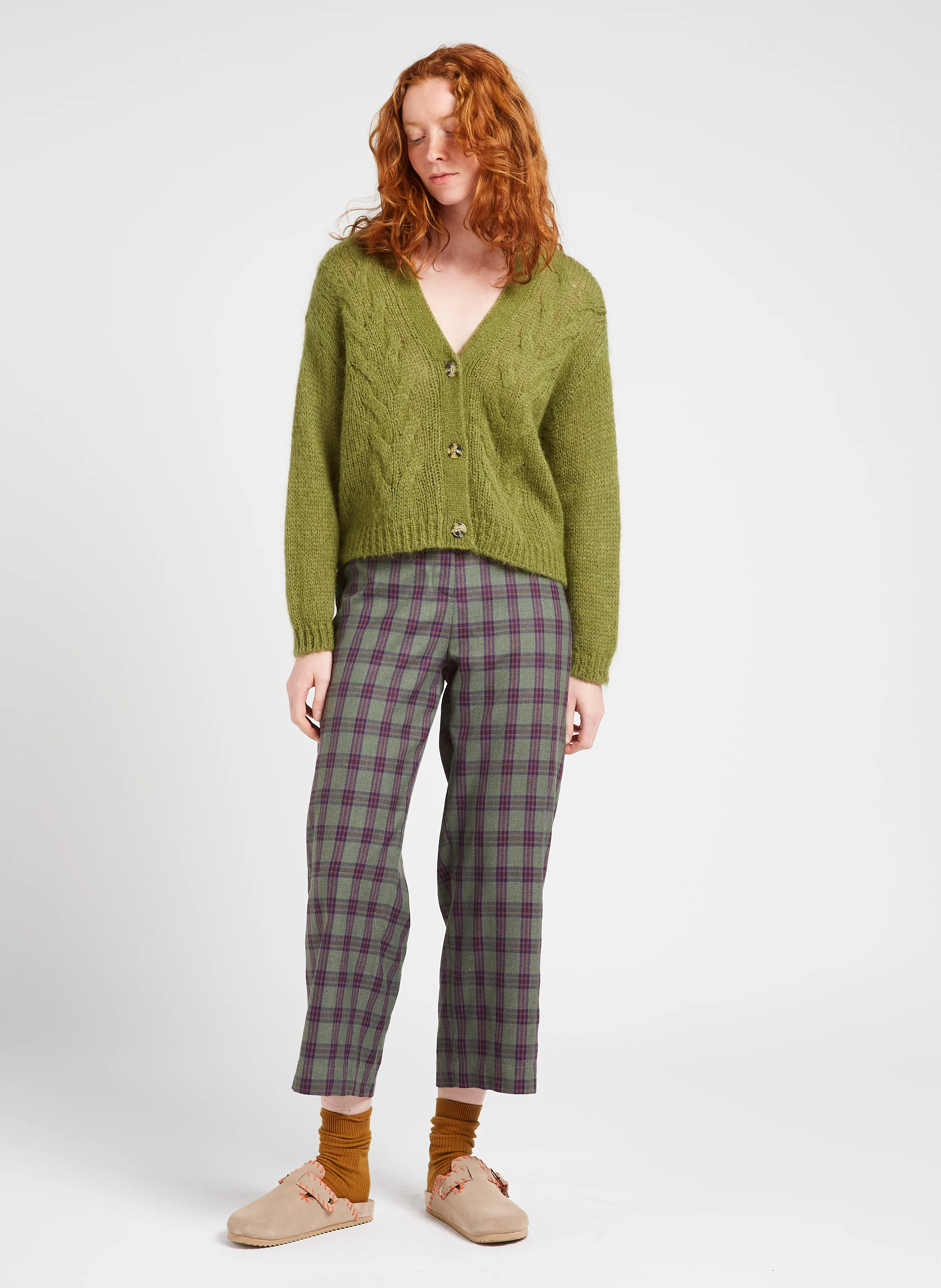 SIRIKA - Cardigan col V en laine mélangée | Kaki