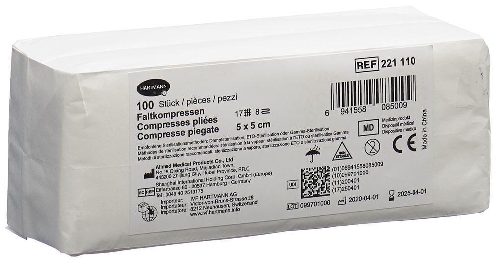 IVF Faltkompresse Typ 17 5x5cm 8 fach Btl 100 Stk