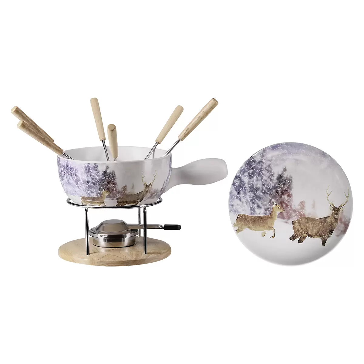 Käsefondue-Set Hirsch beige,weiss