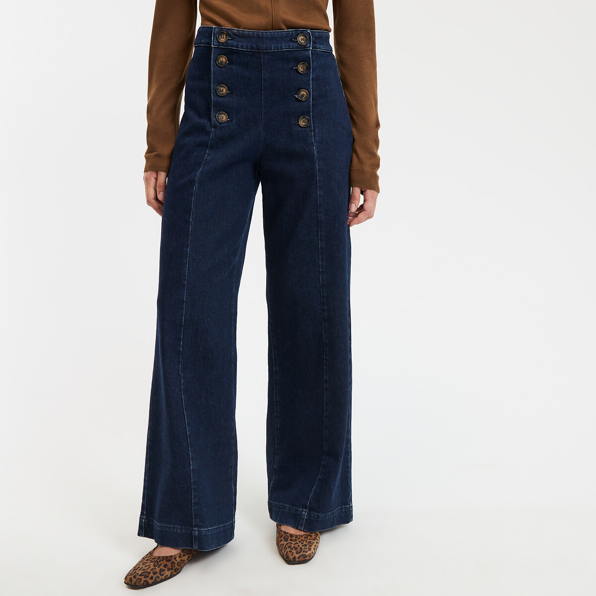 COLEÇÃO LA REDOUTE<br>Calça jeans larga estilo marinheiro, cintura alta