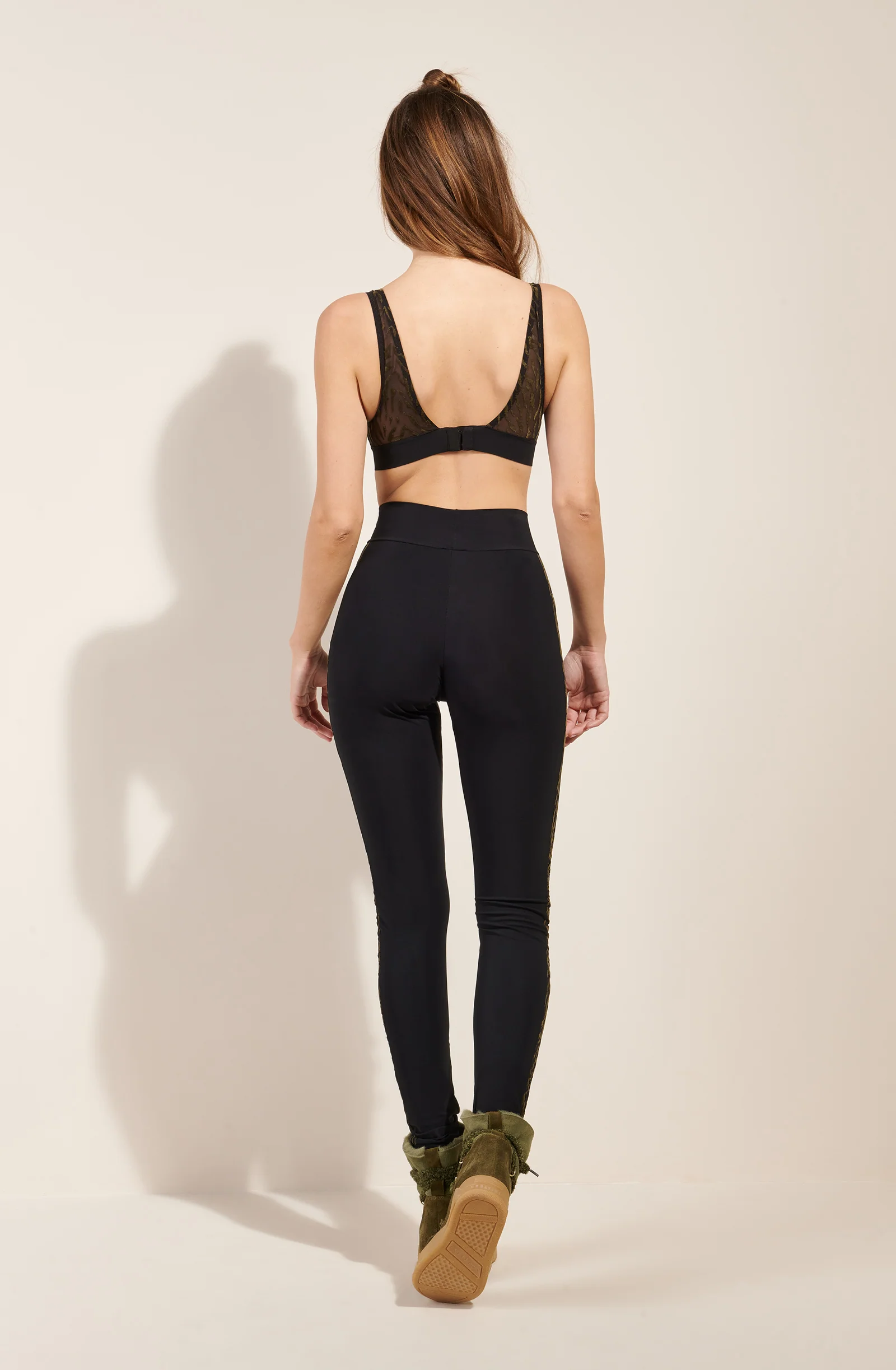cyria Legging noir et bande résille tigre sur les côtés Noir/kaki