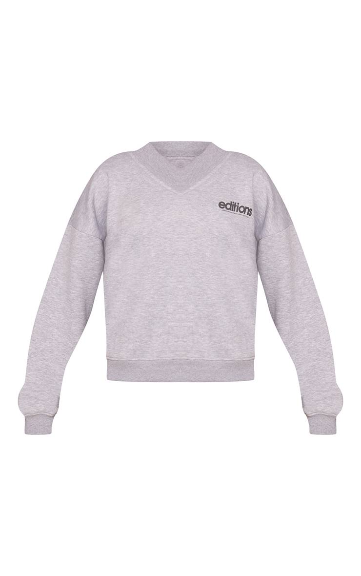 Gris Chiné Sweat-shirt Gris Chiné À Imprimé Editions Col V Épaules Dénudées