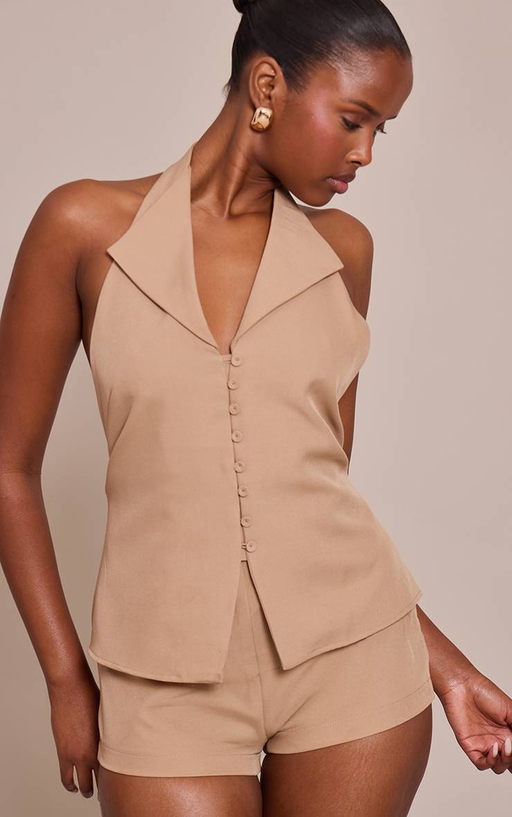 Moka Combishort À Col Et Boutonnage Détaillé Couleur Crème