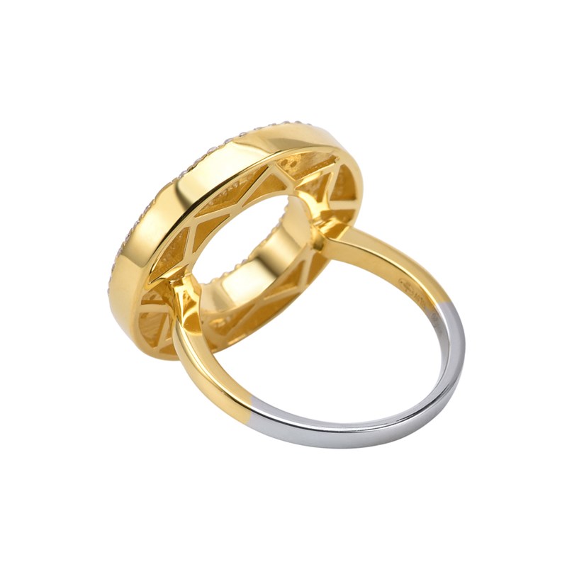 Bague Argent Ronde Doré Sertie De Zirconium