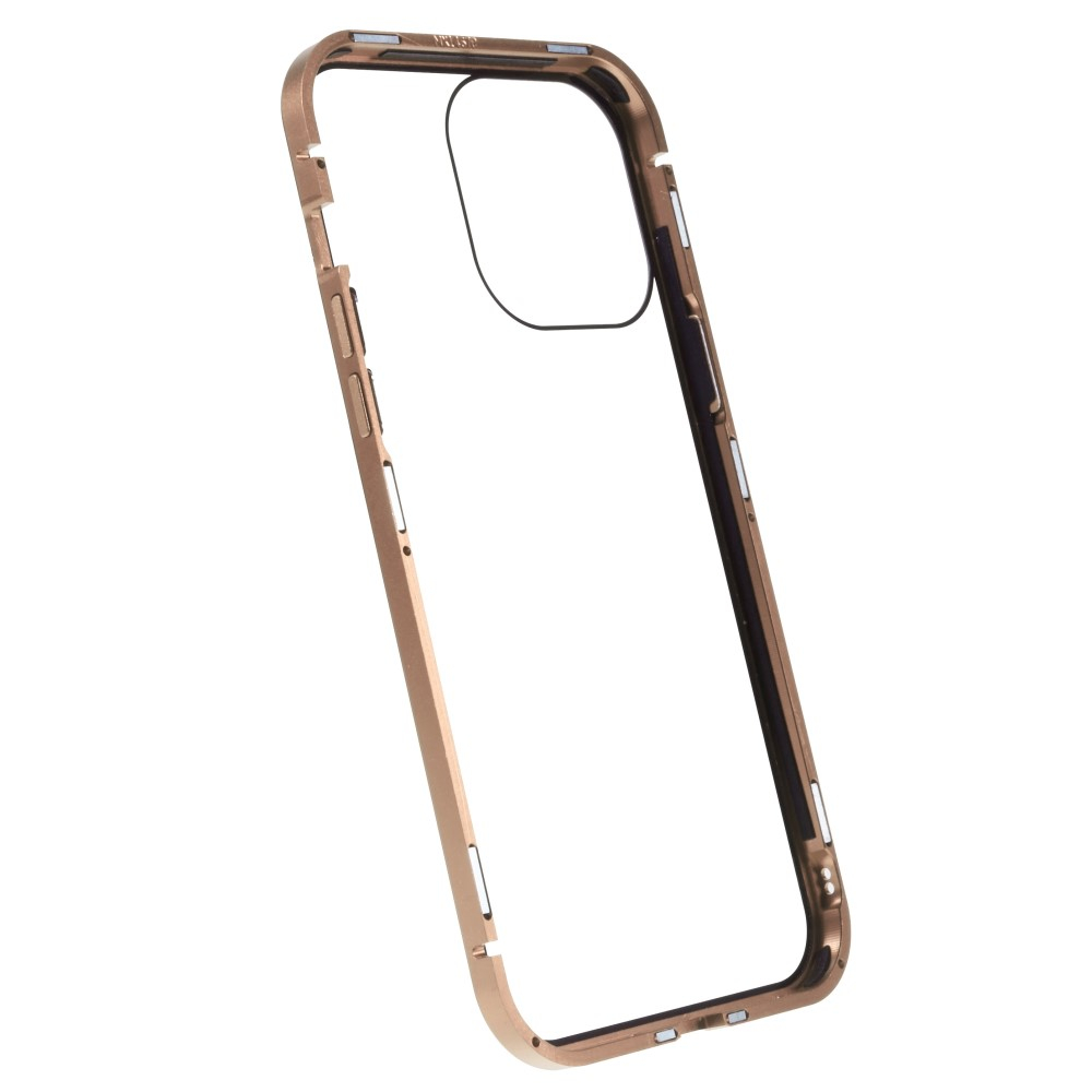 iPhone 14 Pro Max Magnetische Alu Schutzhülle mit Panzer Glas Backcover   Privacy Glas Displayschutz (Magnet-Technologie) - Gold