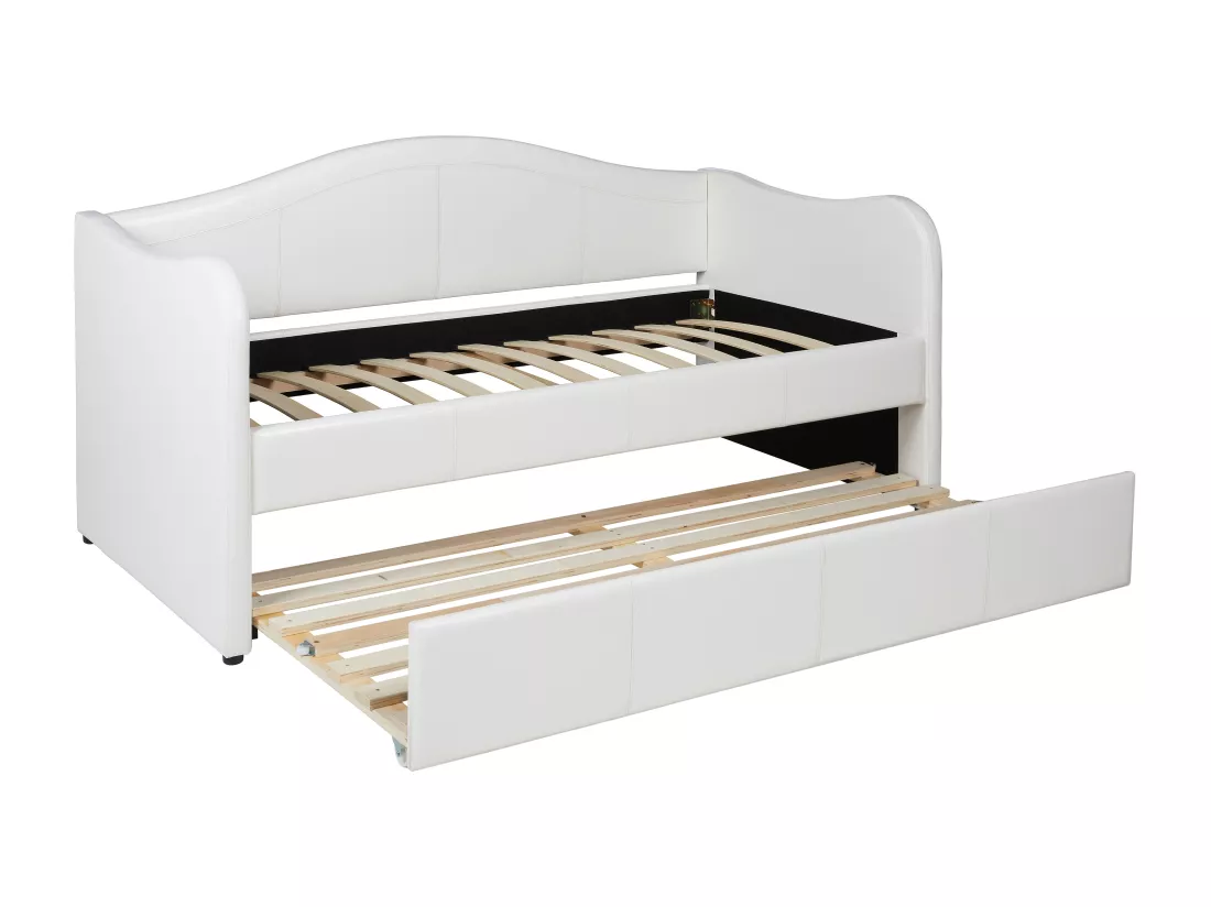 Lit banquette gigogne MATHILDE - 2 x 90 x 190 cm - Simili - Blanc + matelas