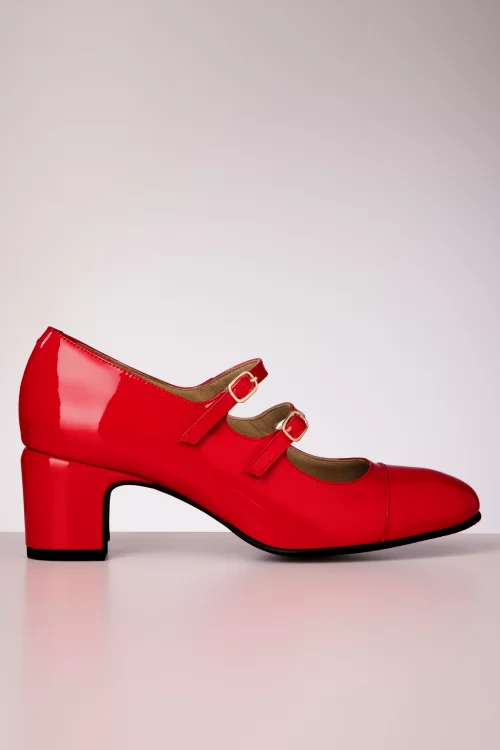 La Veintinueve Marcela lederen blokhak pumps in lak rood