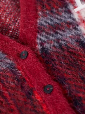 Cardigã xadrez tartan com decote em V