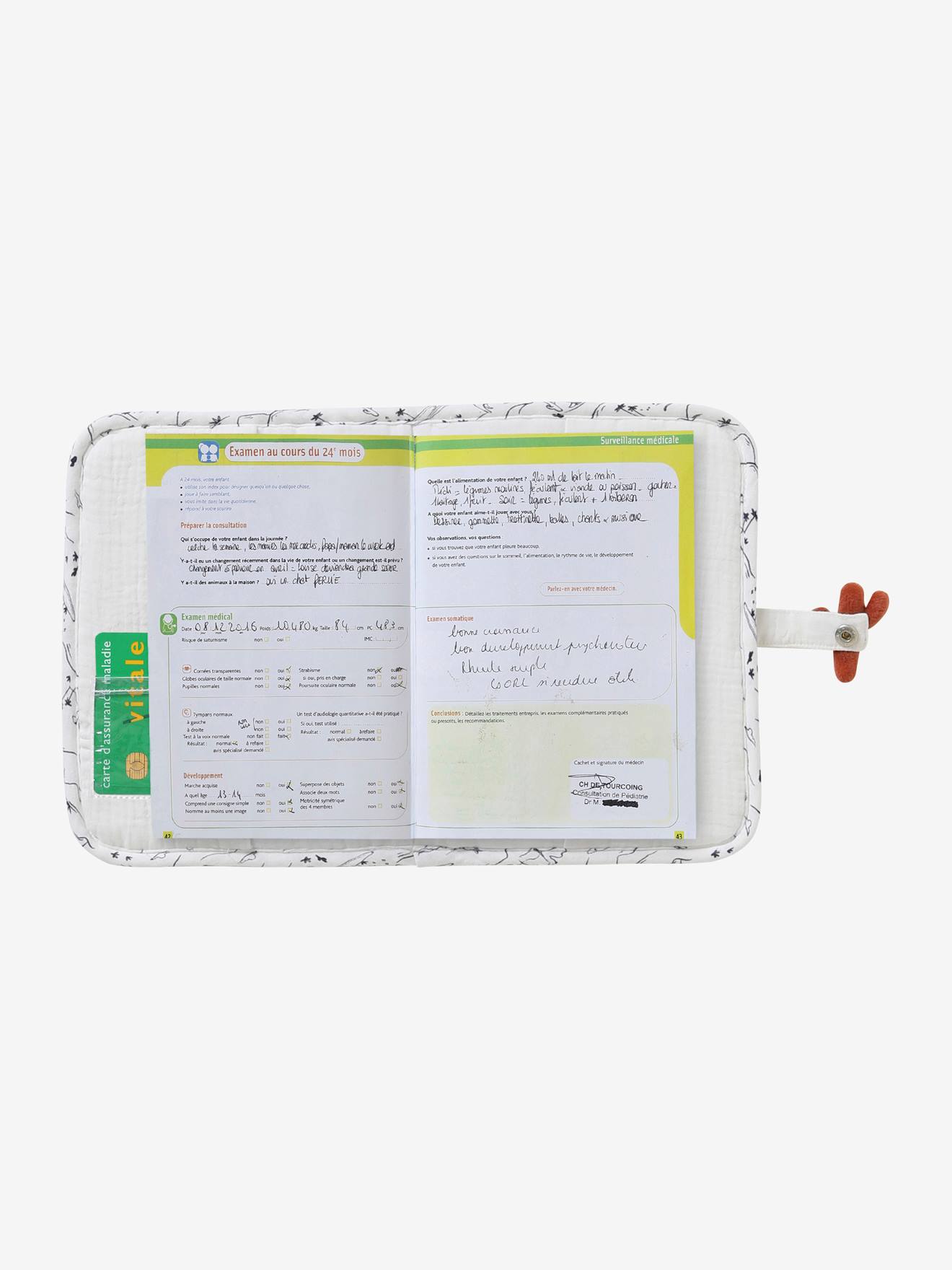 Capa para cartão de saúde em gaze de algodão branco claro estampada