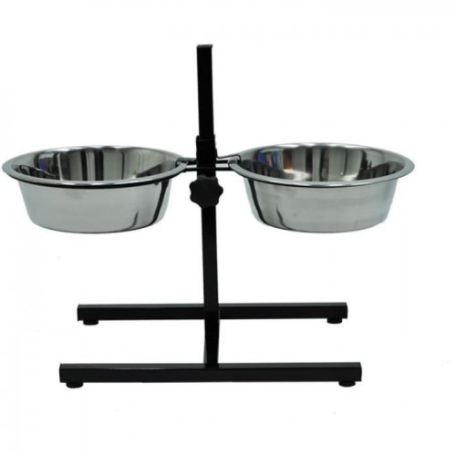 Barra Vadigran com dois comedouros de aço inoxidável para cães