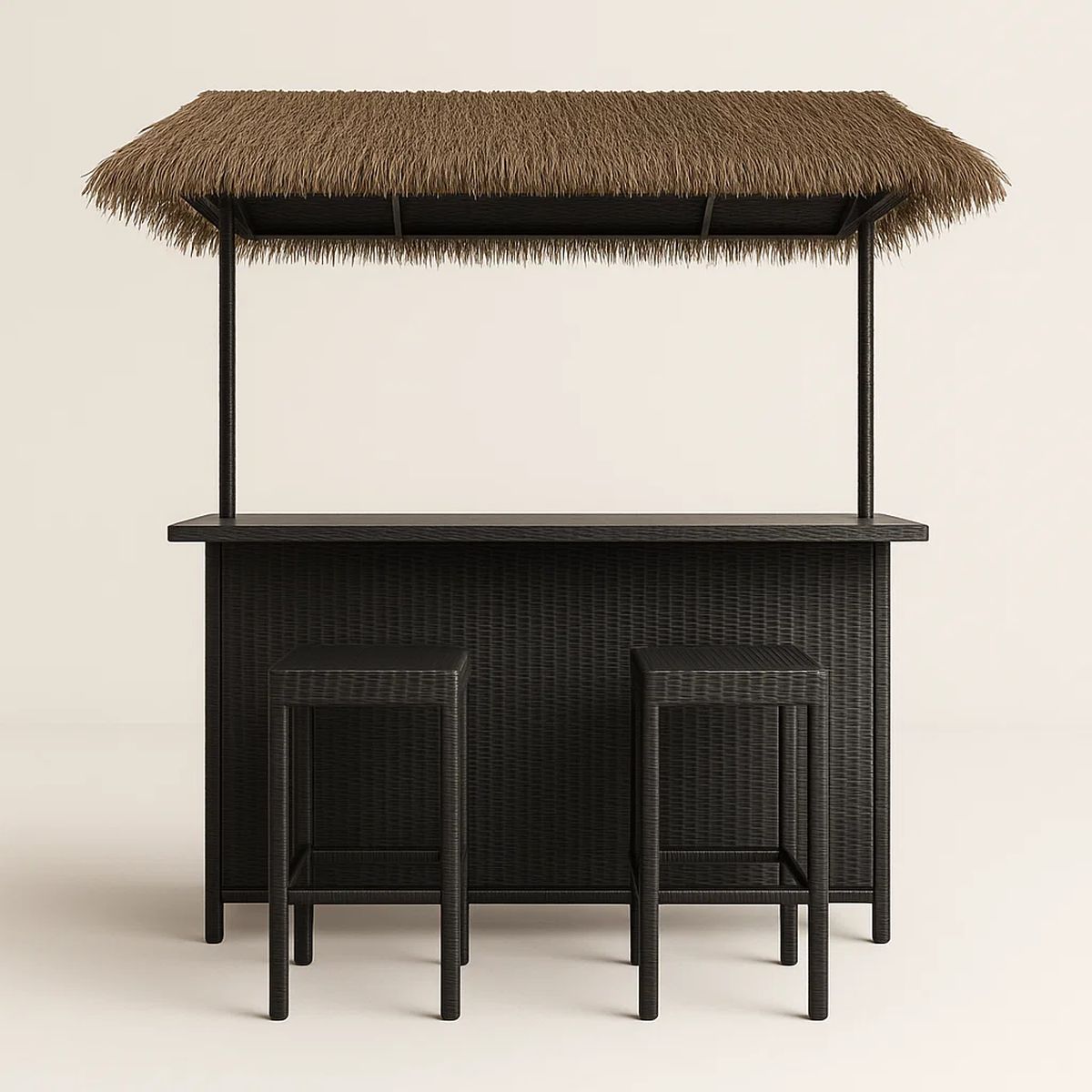 Outdoor-Barset Geflecht Stroh Schwarz/Braun