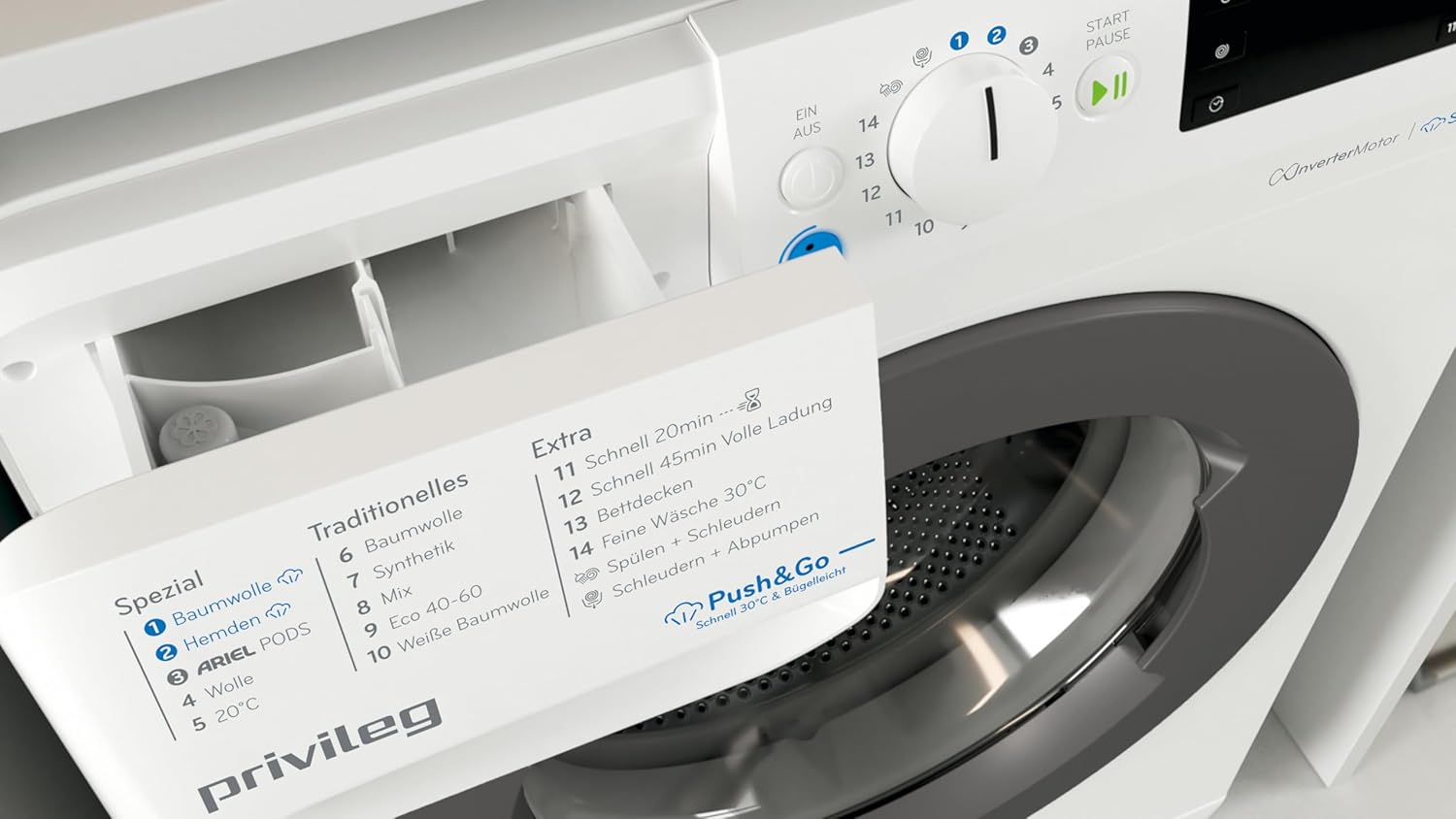 Privileg PWFV X 953 AA Waschmaschine-Frontlader/9 kg/Water Balance Plus/Dynamic Inverter-Motor/Mehrfachwasserschutz+/ Kurz 45'/ Express 30'/ Antiflecken-Option