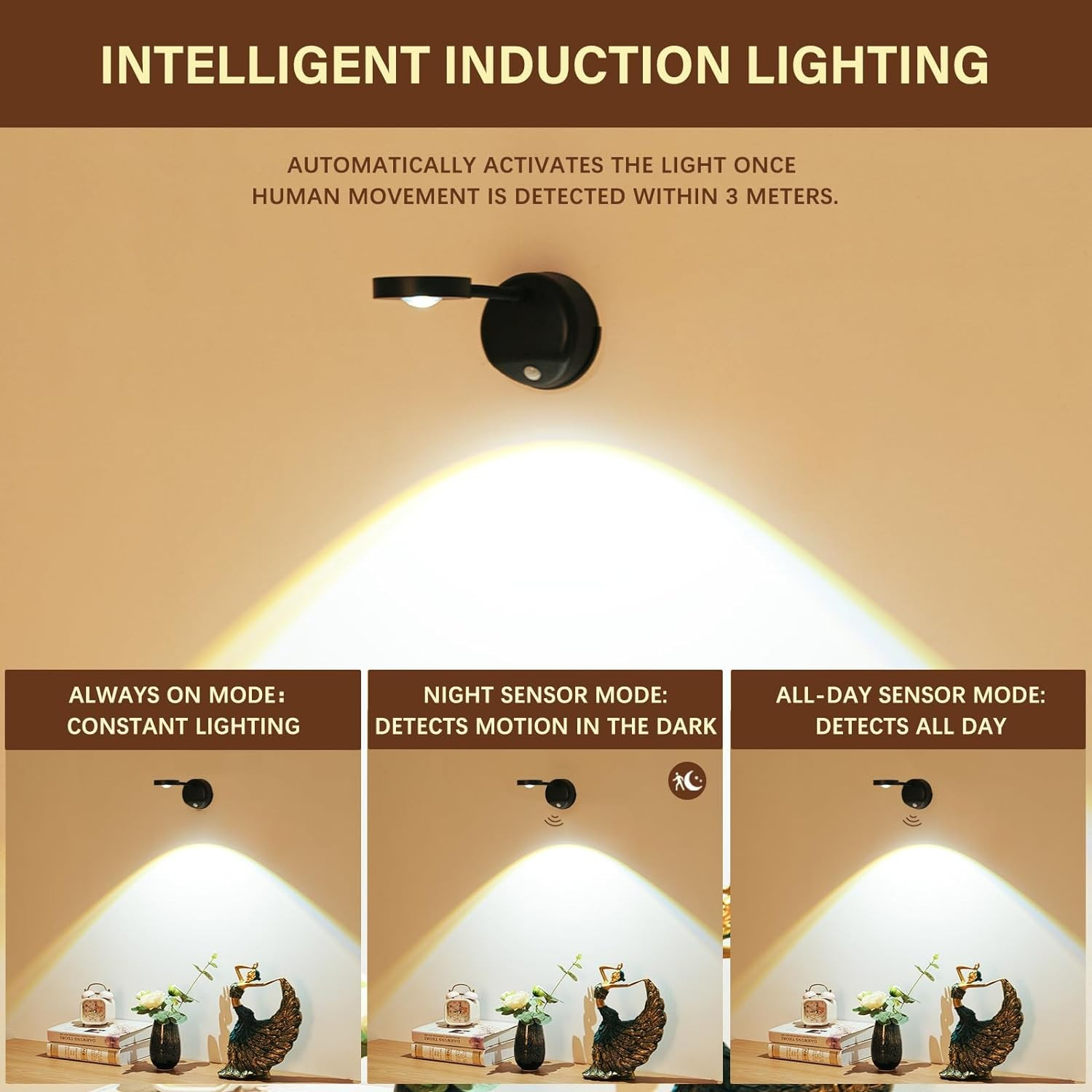 (20x8cm) 2 LED's Touch Wandleuchte USB Home Deko Tisch Lampe Nachtlicht mit Dämmerungssensor   Fernbedienung - Schwarz