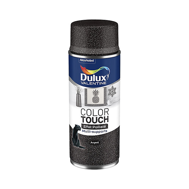 Peinture aérosol Color Touch multi supports Dulux Valentine effet pailleté argent 400ml
